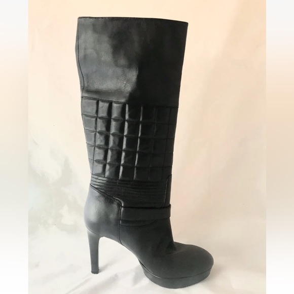 Rockport Women’s Platform Heel Knee High Boot Black Quilted Leather 9 - Picture 3 of 13